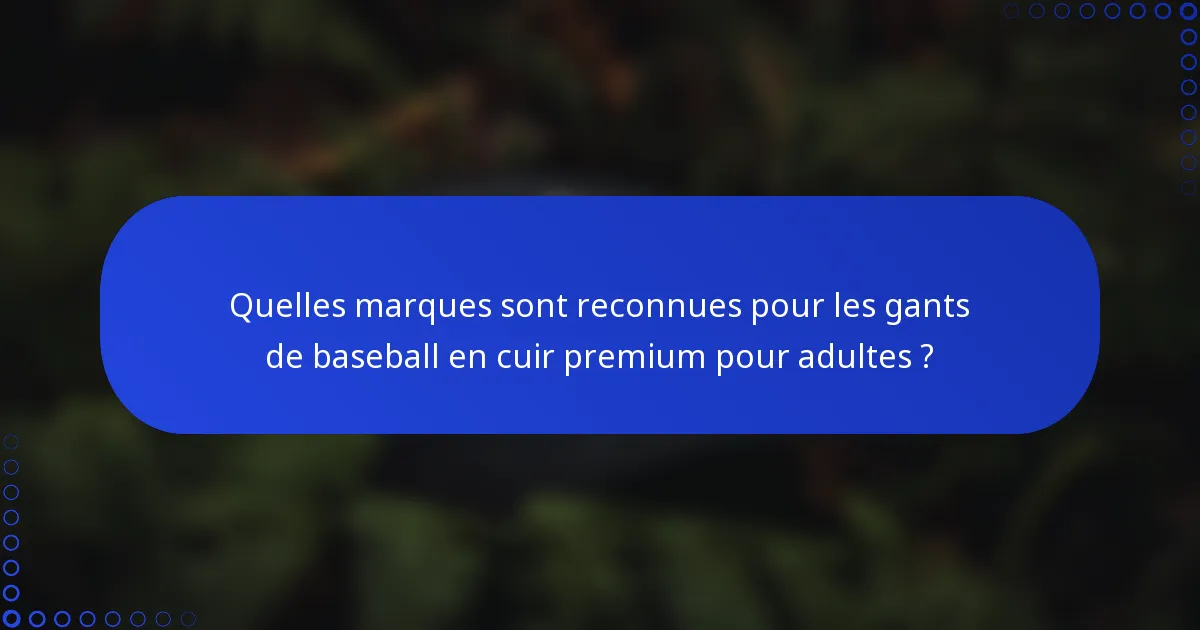Quelles marques sont reconnues pour les gants de baseball en cuir premium pour adultes ?