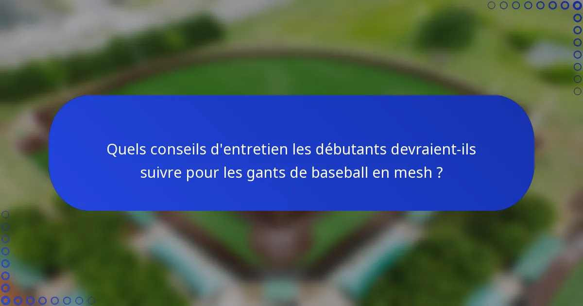 Quels conseils d'entretien les débutants devraient-ils suivre pour les gants de baseball en mesh ?